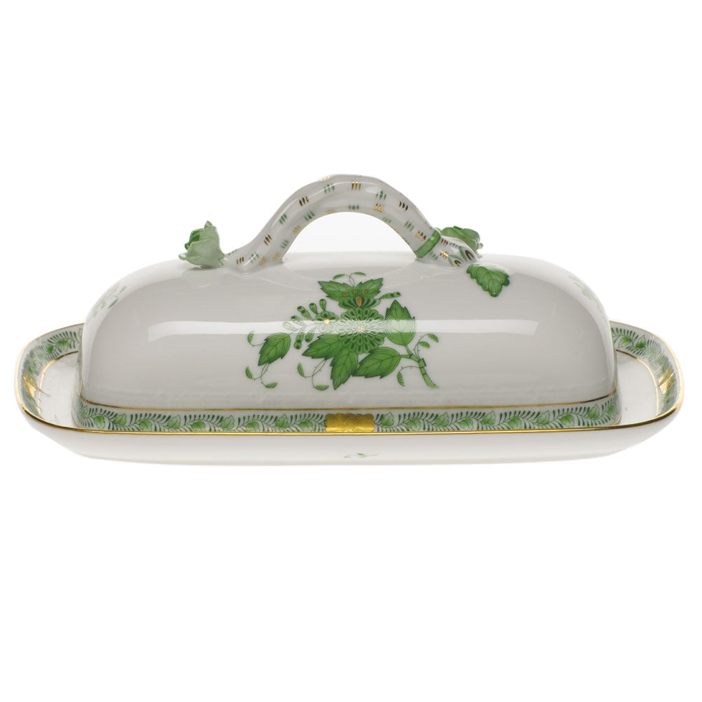 Herend Chinese Bouquet Green Butter Dish W/branch  8.5"l - Green
