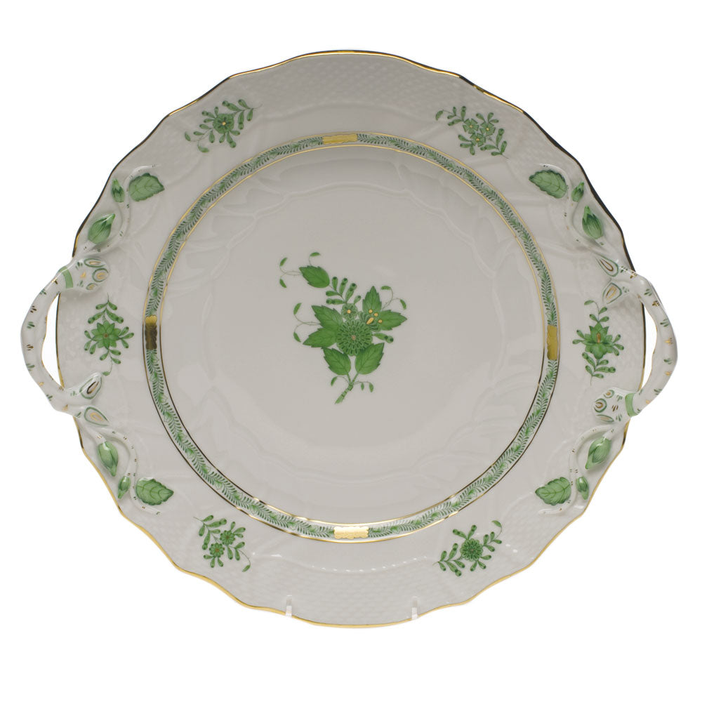 Herend Chinese Bouquet Green Chop Plate W/handles  12"d - Green