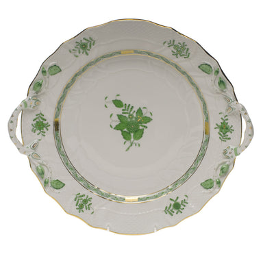 Herend Chinese Bouquet Green Chop Plate W/handles  12"d - Green