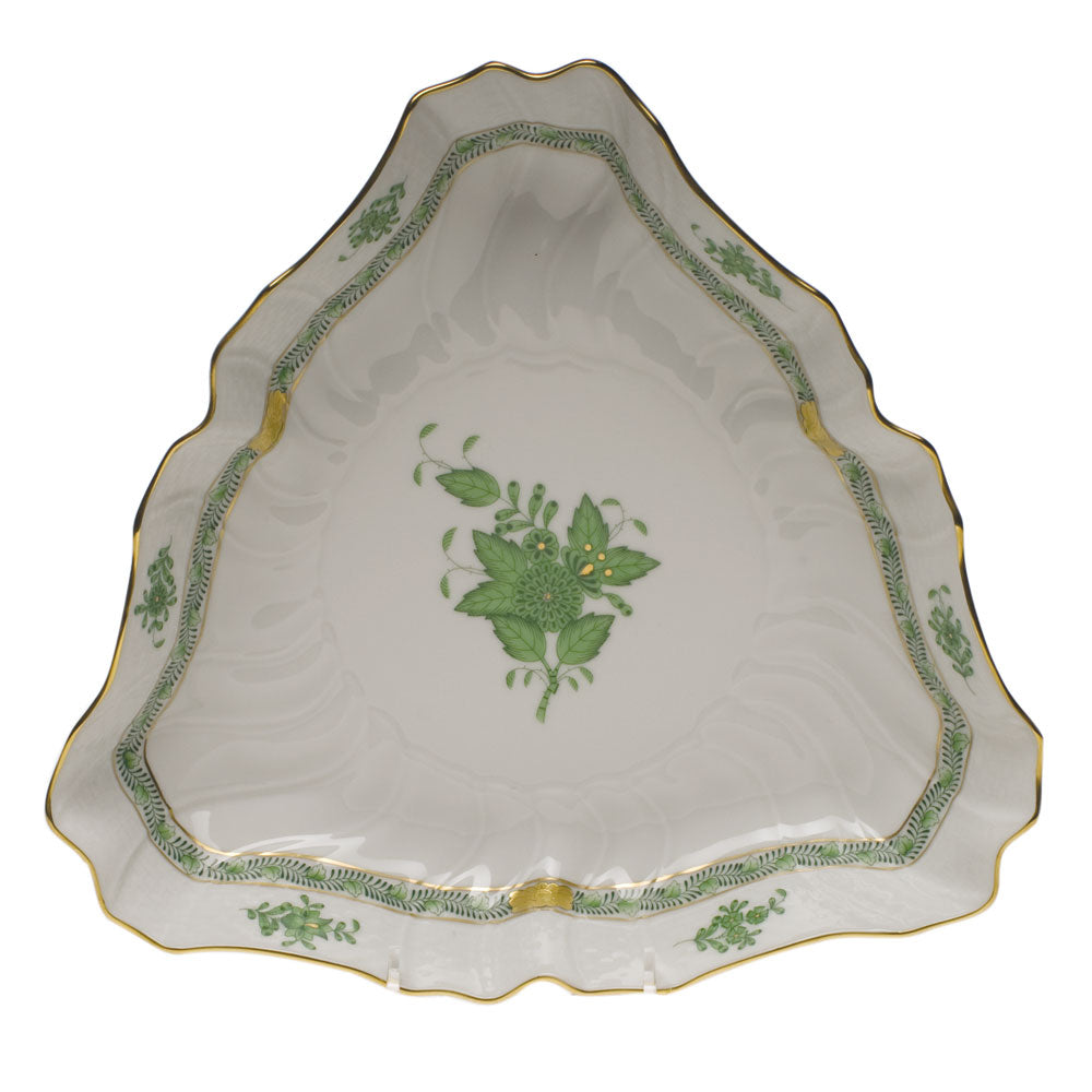 Herend Chinese Bouquet Green Triangle Dish  9.5"l - Green