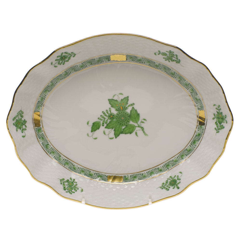 Herend Chinese Bouquet Green Oval Dish  8.25"l X 6.75"w - Green