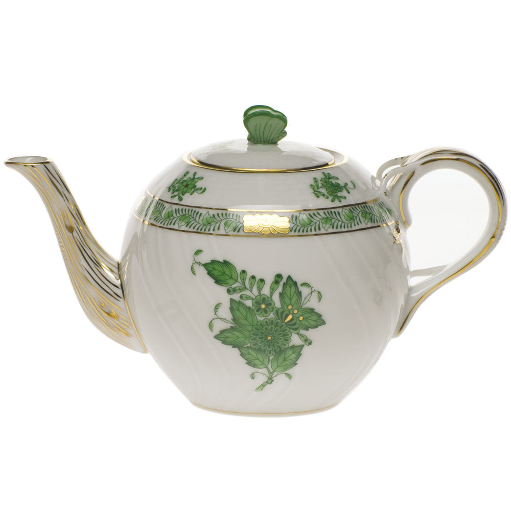 Herend Chinese Bouquet Green Tea Pot W/butterfly (12 Oz) 4"h - Green