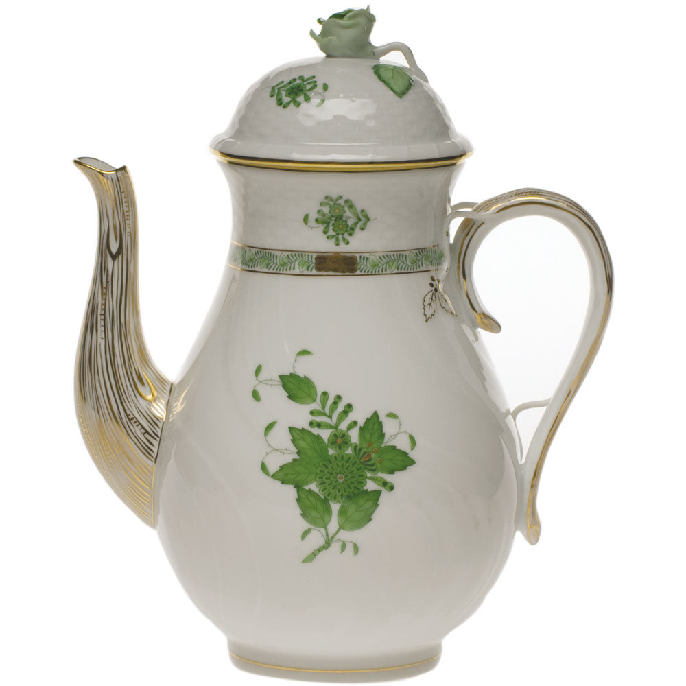 Herend Chinese Bouquet Green Coffee Pot W/rose  (60 Oz) 10"h - Green