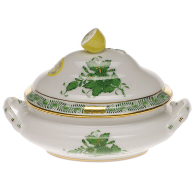 Herend Chinese Bouquet Green Mini Tureen 5"l X 4"h W/lemon - Green