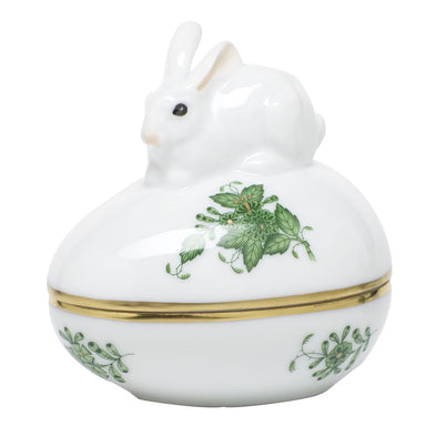 Herend Chinese Bouquet Green Egg Bonbon W/bunny 3"l X 3"h