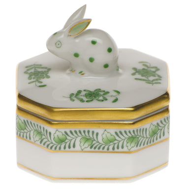 Herend Chinese Bouquet Green Petite Octagonal Box - Bunny 2"l X 2"h - Green