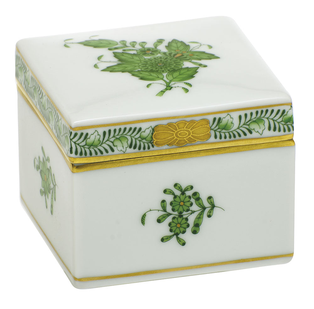 Herend Chinese Bouquet Green Square Box 2.25"l X 2.25"w X 2"h