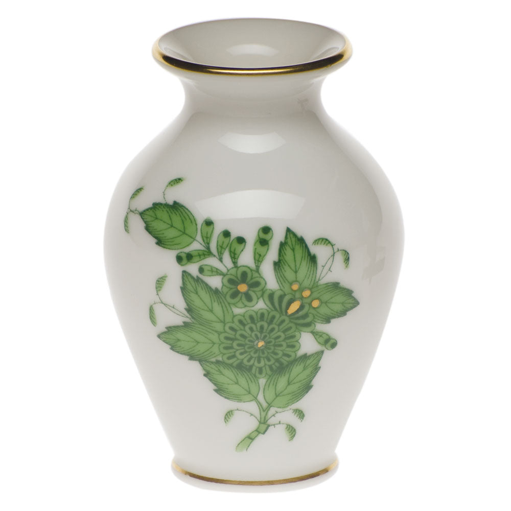 Herend Chinese Bouquet Green Small Bud Vase W/lip 2.5"h - Green