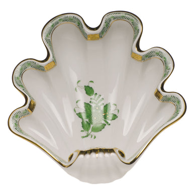 Herend Chinese Bouquet Green Large Shell Dish 9"l X 8.75"w - Green