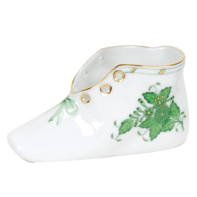 Herend Chinese Bouquet Green Baby Shoe  4.5"l X 2.75"h - Green