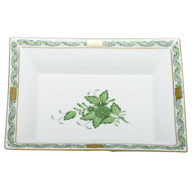 Herend Chinese Bouquet Green Jewelry Tray 7.5"l X 6.25"w