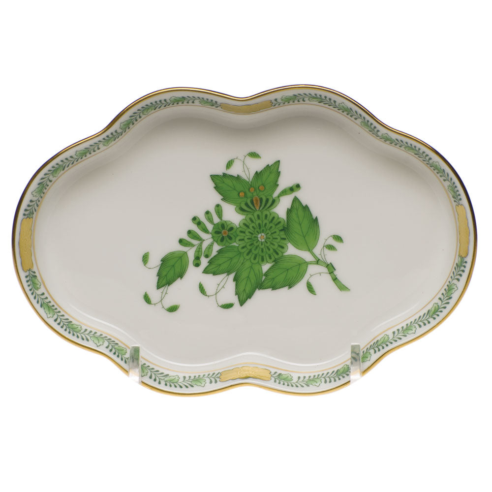Herend Chinese Bouquet Green Small Scalloped Tray  5.5"l - Green