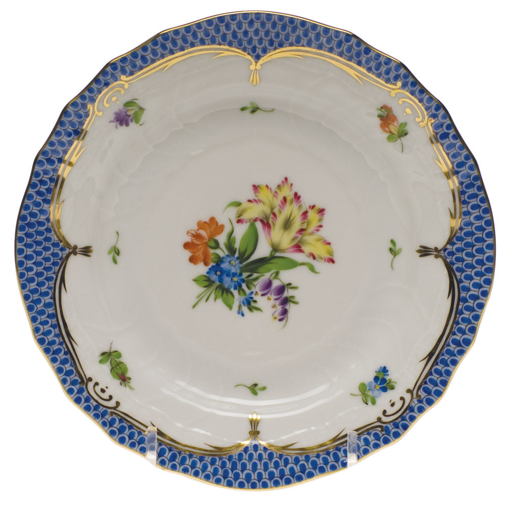 Herend Printemps W/blue Border Bread And Butter Plate - Mo 05 6"d