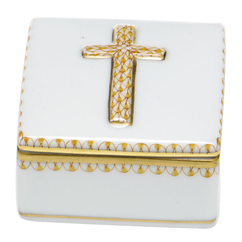 Herend Fishnet Box Yellow Prayer Box 2"l X 1.5"h