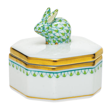 Herend Lime Fishnet Box Petite Octagonal Box - Bunny 2"l X 2"h