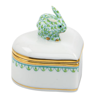 Herend Lime Fishnet Box Heart Box - Bunny 2"h