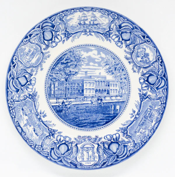 Georgia Historical Plate Richmond Academy Teaching Indians - Blue #6