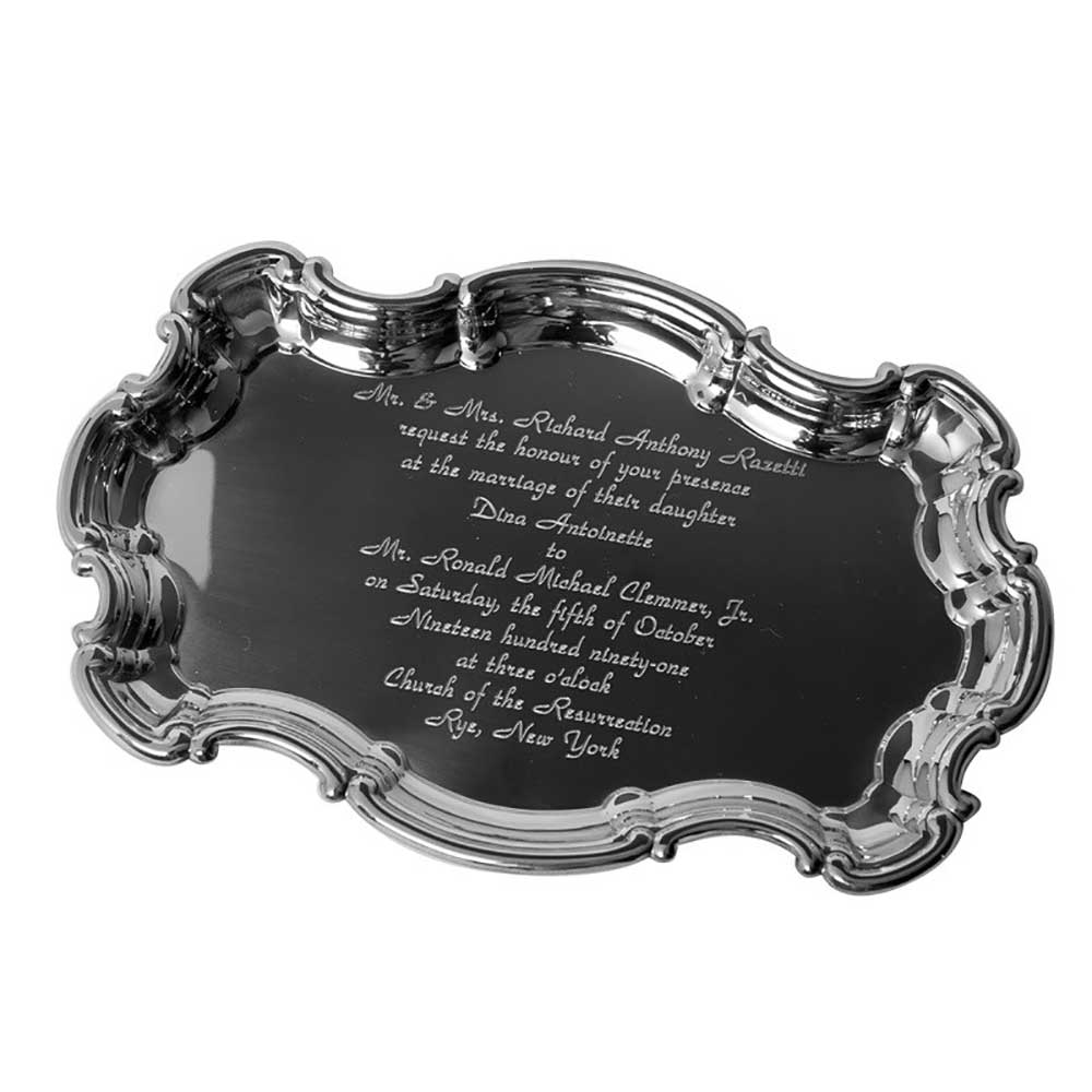 Chippendale Tray, 9” w/Engraved invitation
