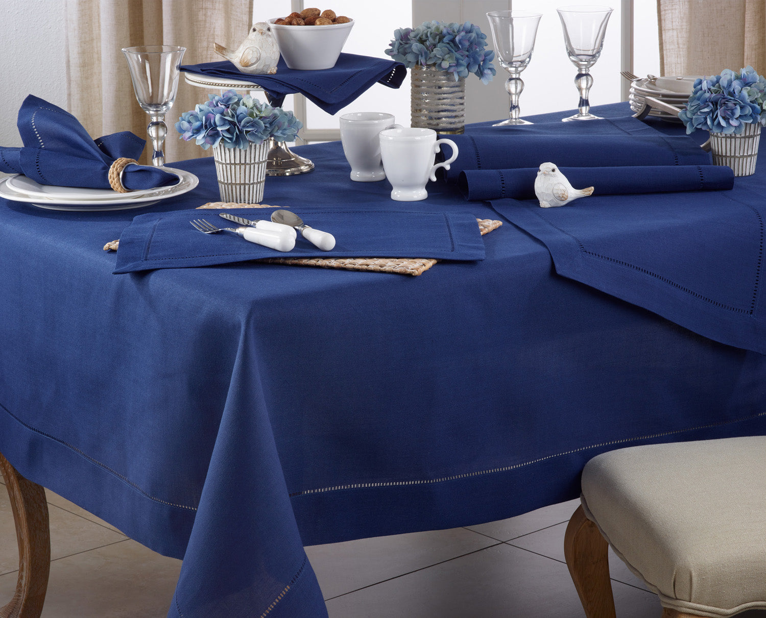 Tablecloth with Hemstitch Border Navy Blue 70x120