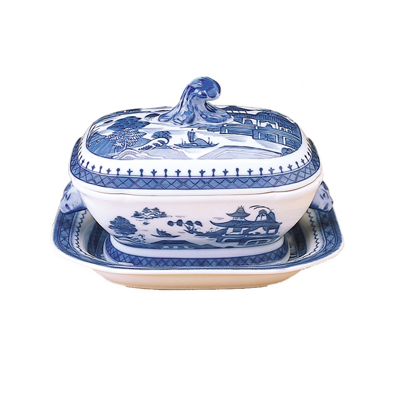 Mottahedeh Blue Canton Sauce Tureen & Stand