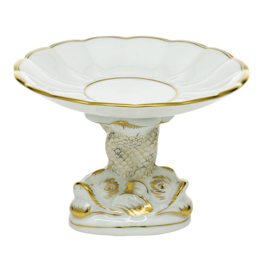 Herend Original Hadik Gold Edge Shell With Dolphin Stand 4"h X 6"d