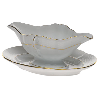 Herend Golden Edge Gravy Boat W/fixed Stand  0.75pt