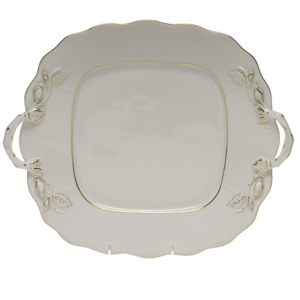 Herend Golden Edge Square Cake Plate W/handles  9.5"sq