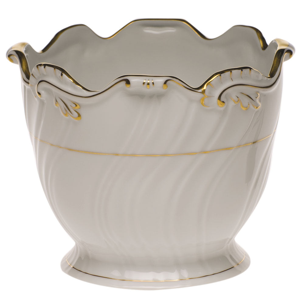 Herend Golden Edge Ribbed Cachepot  6.25"h X 7"d