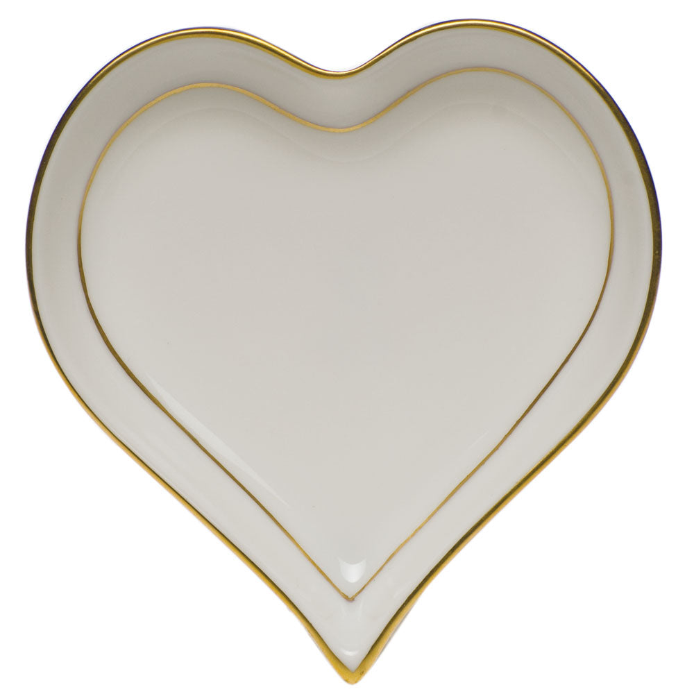 Herend Golden Edge Small Heart Tray  4"l X 4"w