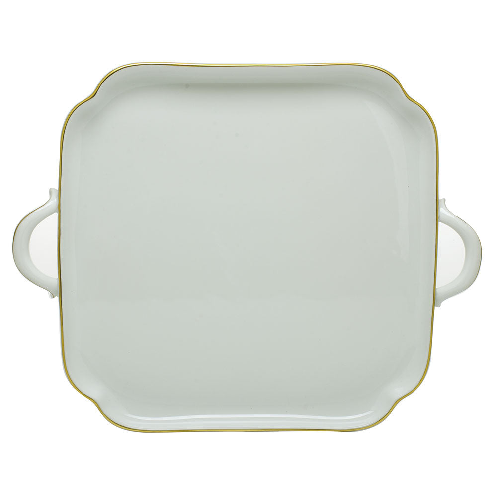 Herend Golden Edge Square Tray W/handles 12.75"l X 12.75"w