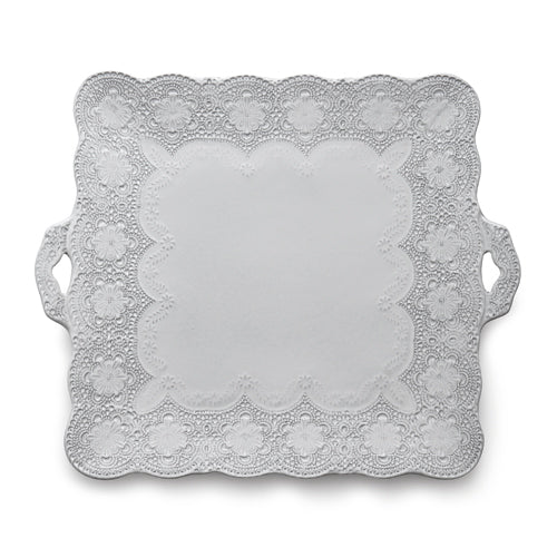 Arte Italica Merletto White Square Platter with Handles