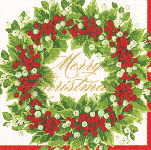 Holly & Berry Wreath Cocktail Napkins