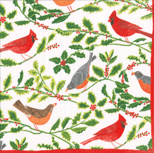 Songbirds and Holly Cocktail Napkins