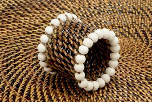Napkin Ring w/ Beads, White, set / 4 pcs