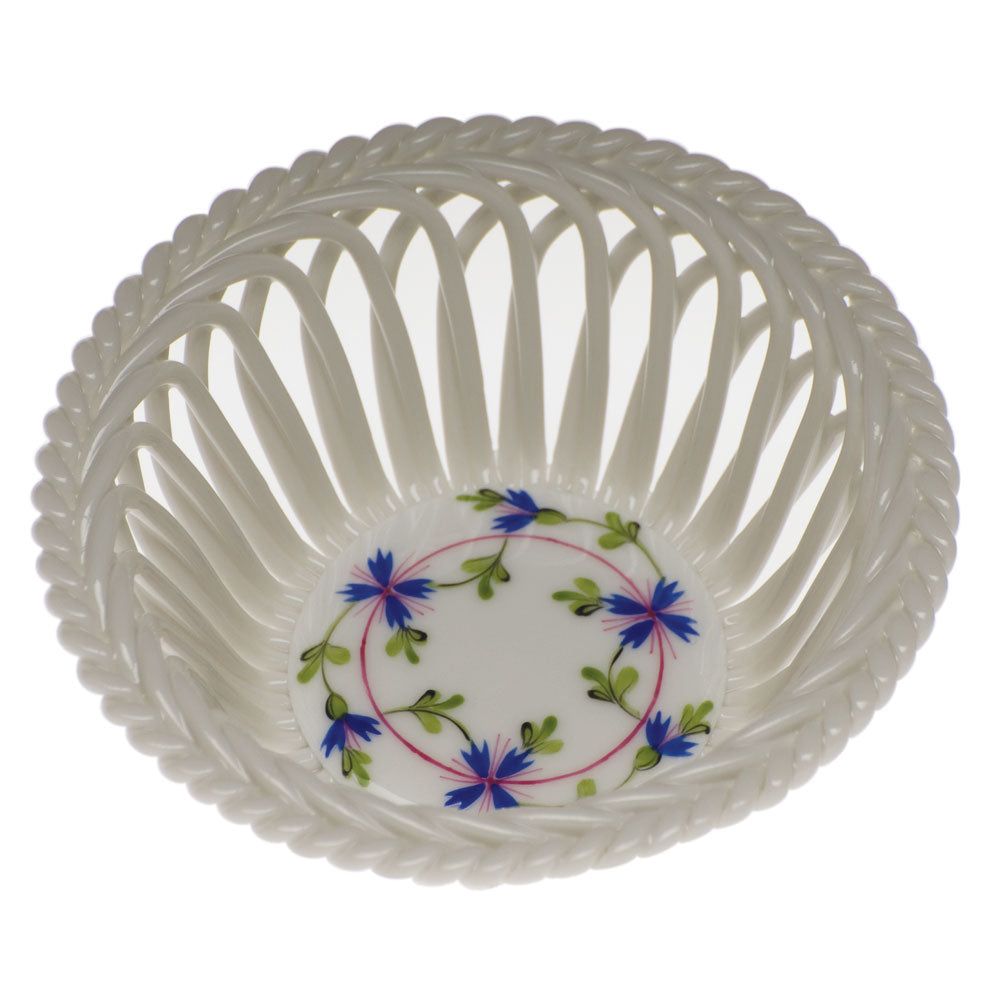 Herend Blue Garland Small Openwork Basket 3.75"d