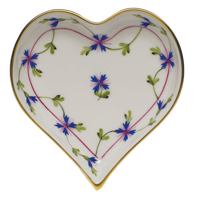 Herend Blue Garland Small Heart Tray  4"l X 4"w