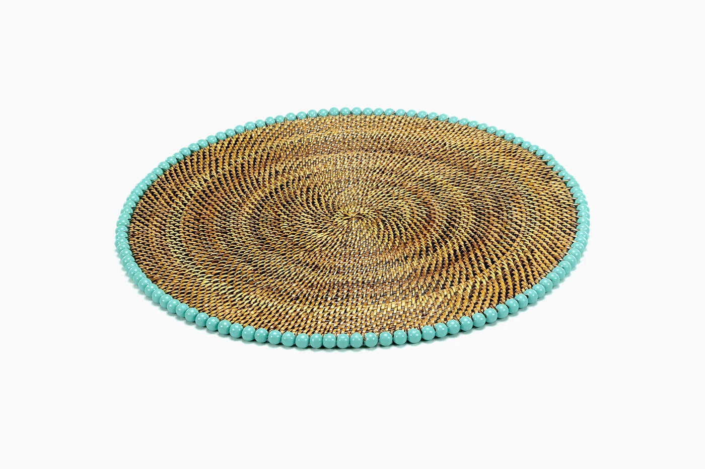 Round Placemat  with Beads, Aqua, Set of 4 pcs