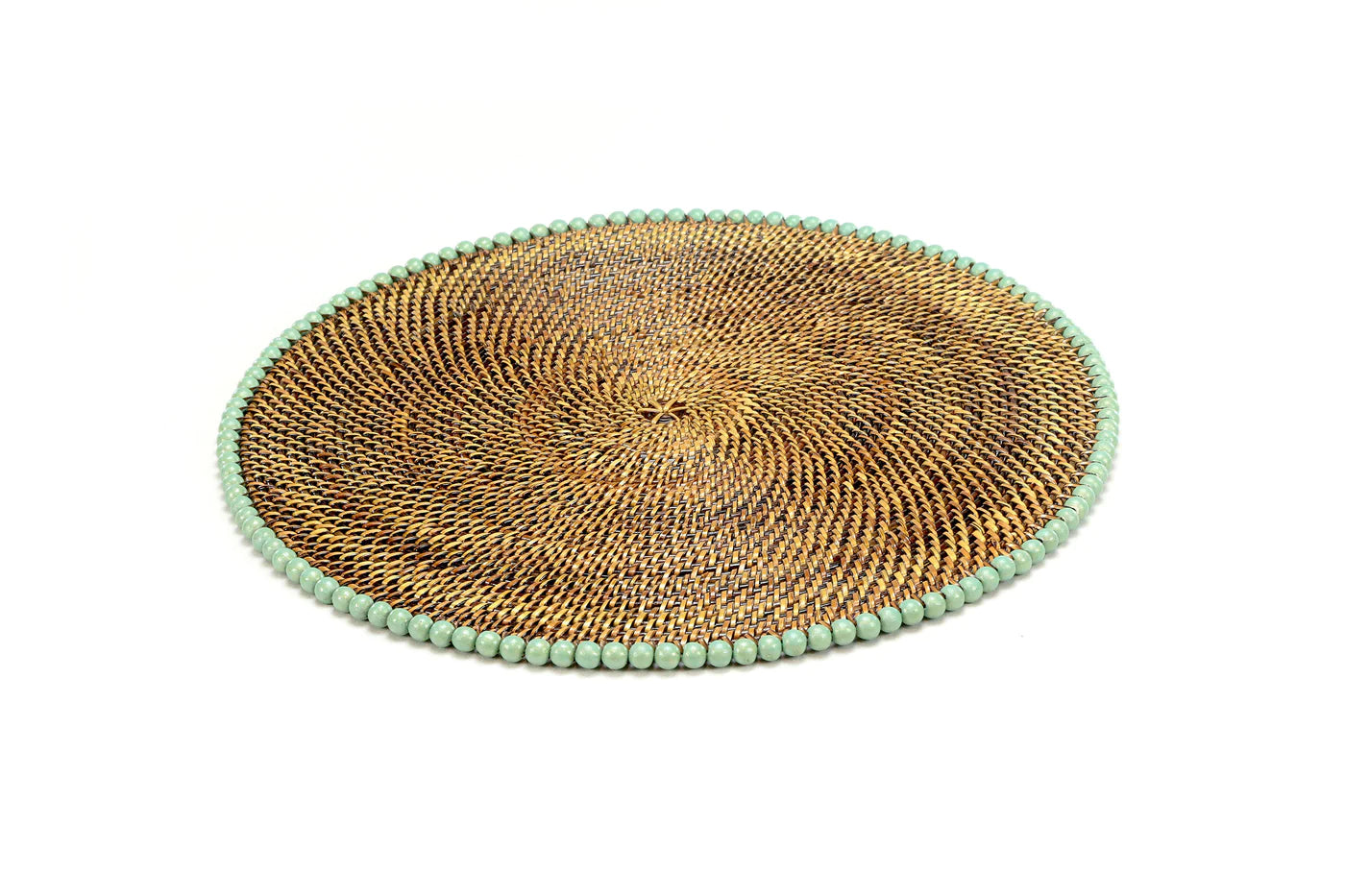 Round Placemat  with Beads, Light Mint Gold, Set of 4