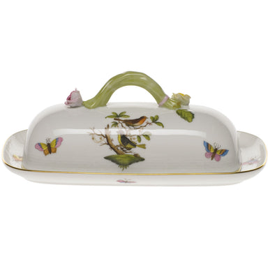 Herend Rothschild Bird Butter Dish W/branch  8.5"l