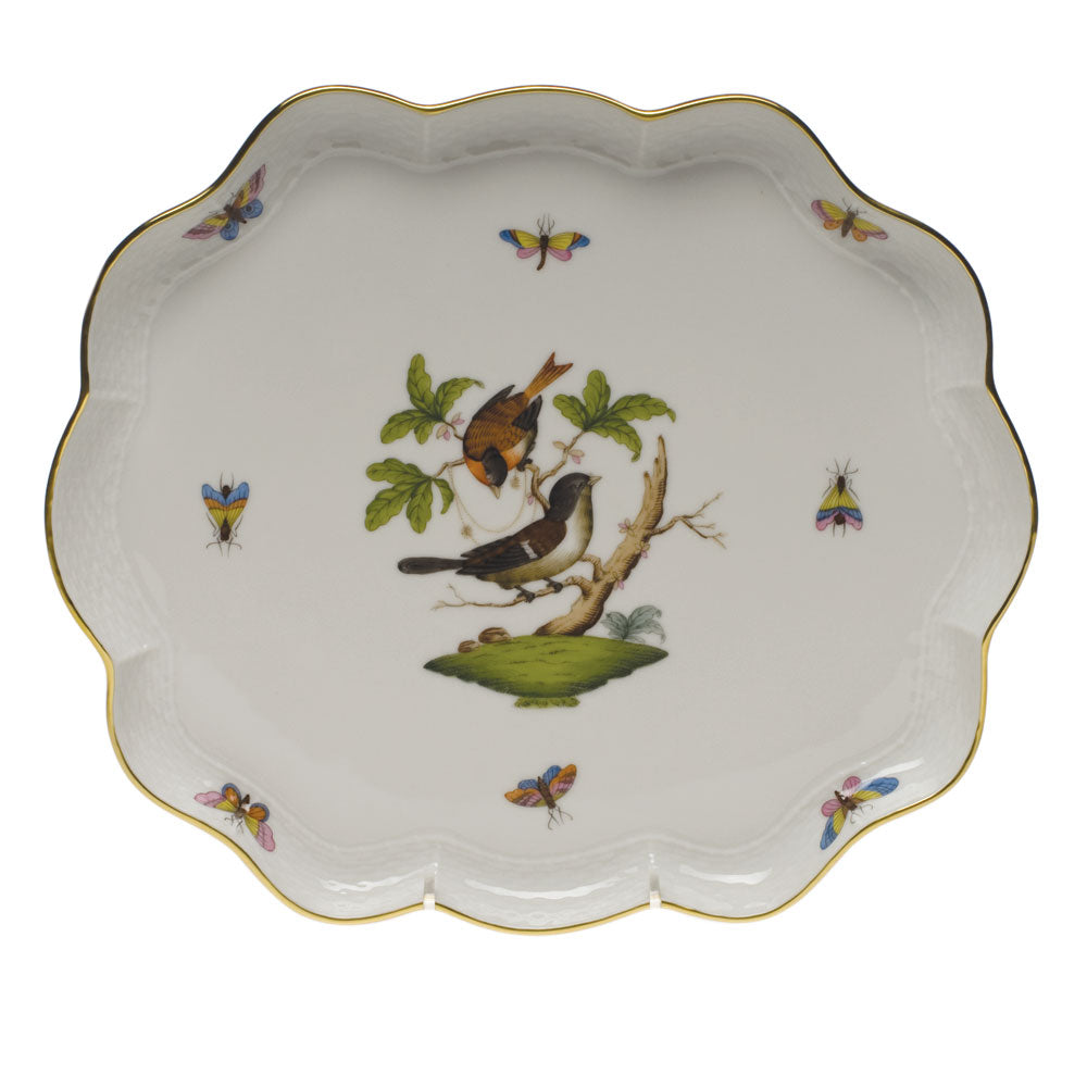 Herend Rothschild Bird Scallop Tray  11.25"l X 9.5"w