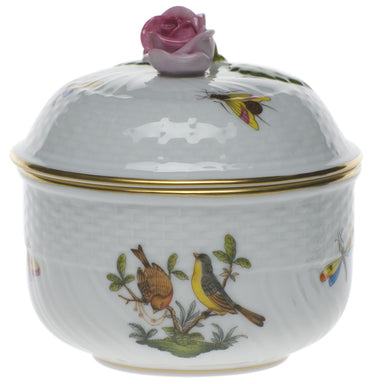 Herend Rothschild Bird Cov Sugar W/rose  (6 Oz) 4"h