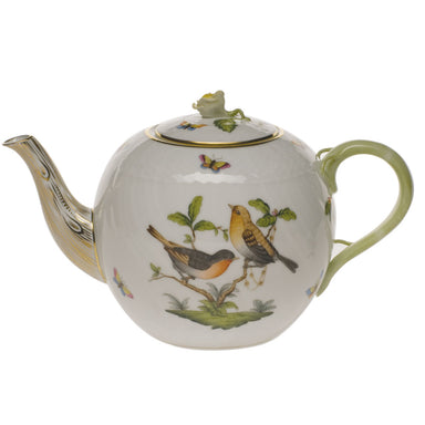 Herend Rothschild Bird Tea Pot W/rose  (60 Oz) 6.5"h