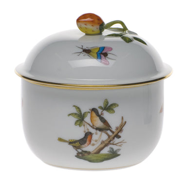 Herend Rothschild Bird Cov Sugar W/strawberry 3.5"h