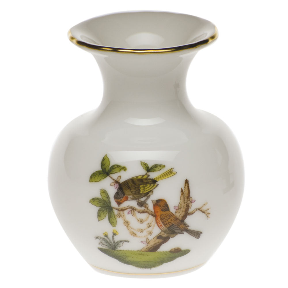 Herend Rothschild Bird Medium Bud Vase W/lip 2.75"h