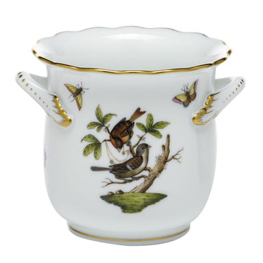 Herend Rothschild Bird Mini Cachepot W/handles 4.75"l X 3.75"h