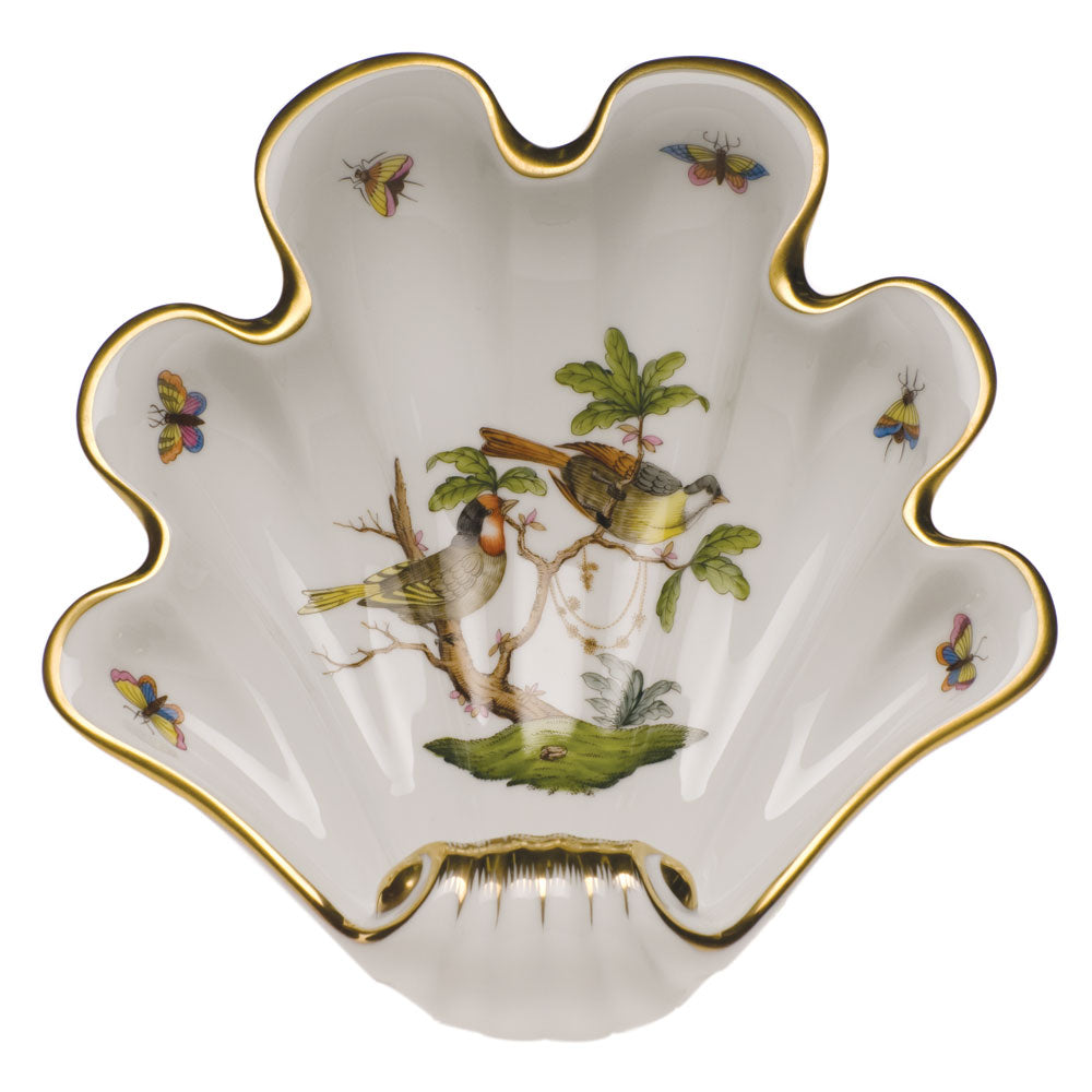 Herend Rothschild Bird Large Shell Dish 9"l X 8.75"w