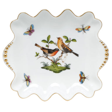 Herend Rothschild Bird Small Dish W/pearls 5.75"l X 6.75"w