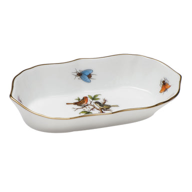 Herend Rothschild Bird Narrow Pin Dish 5"l X 1"h