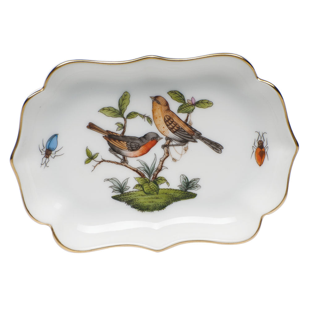 Herend Rothschild Bird Mini Scalloped Tray 4.25"l X 3"w