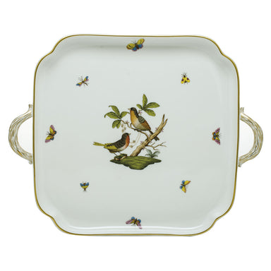 Herend Rothschild Bird Square Tray W/handles 12.75"l X 12.75"w